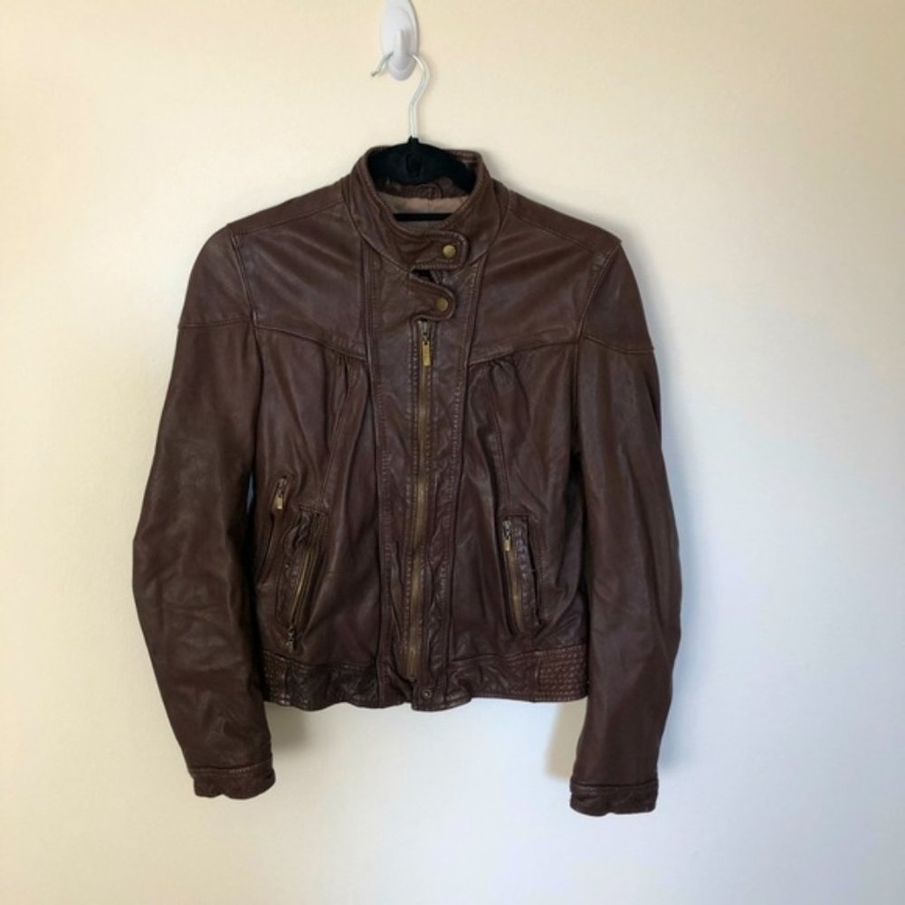 Cole Haan Lambskin Brown Bomber Jacket